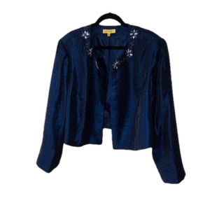 NEW Kasper Blue Rhinestone Embellished Evening Jacket 24W One Piece Glam